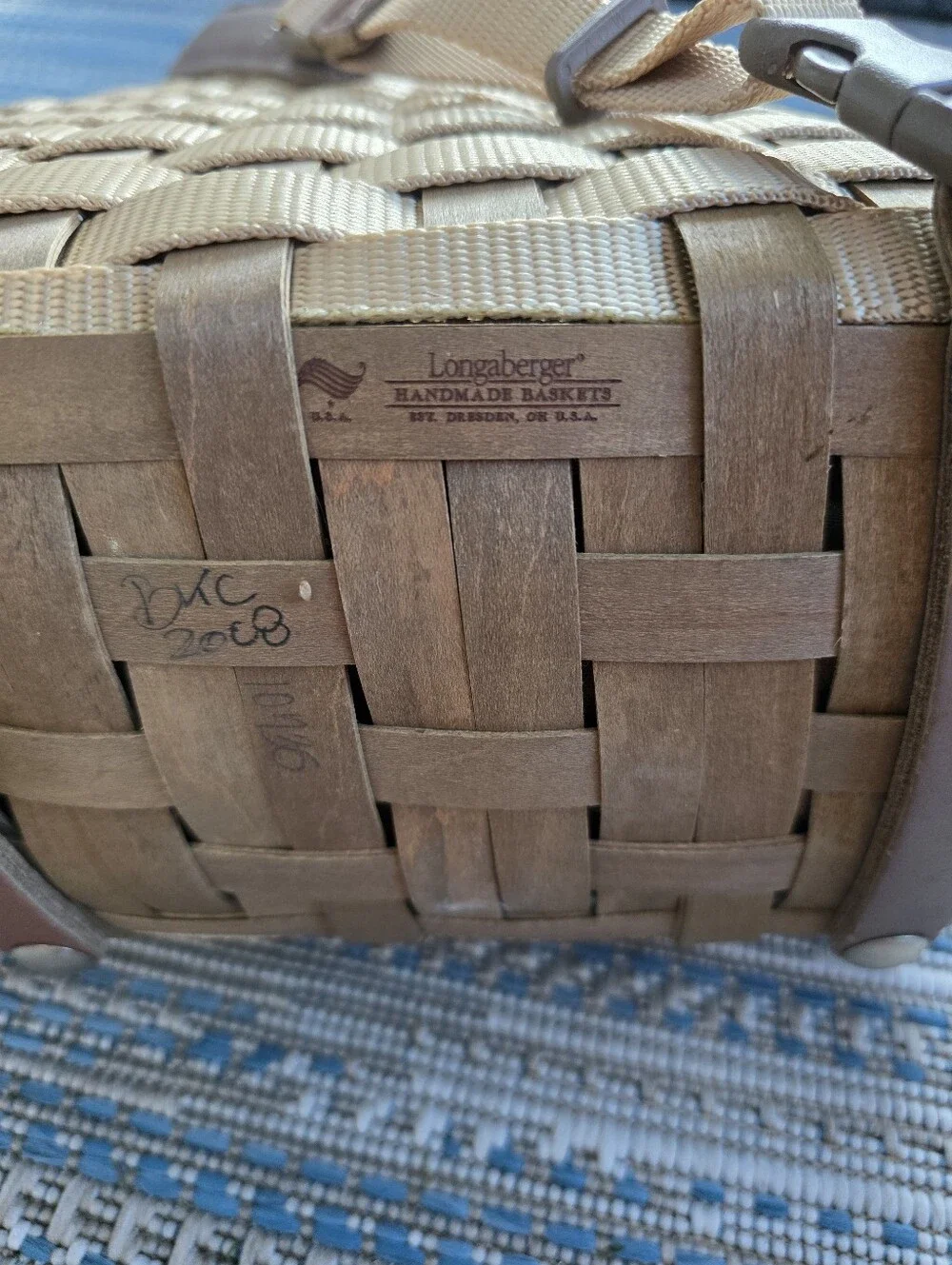 Longaberger To Go Basket Backpack Woven Wood & Nylon Adjustable Straps 2007